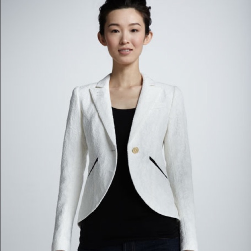 Smythe Lace Cutaway Blazer, White, Size 6